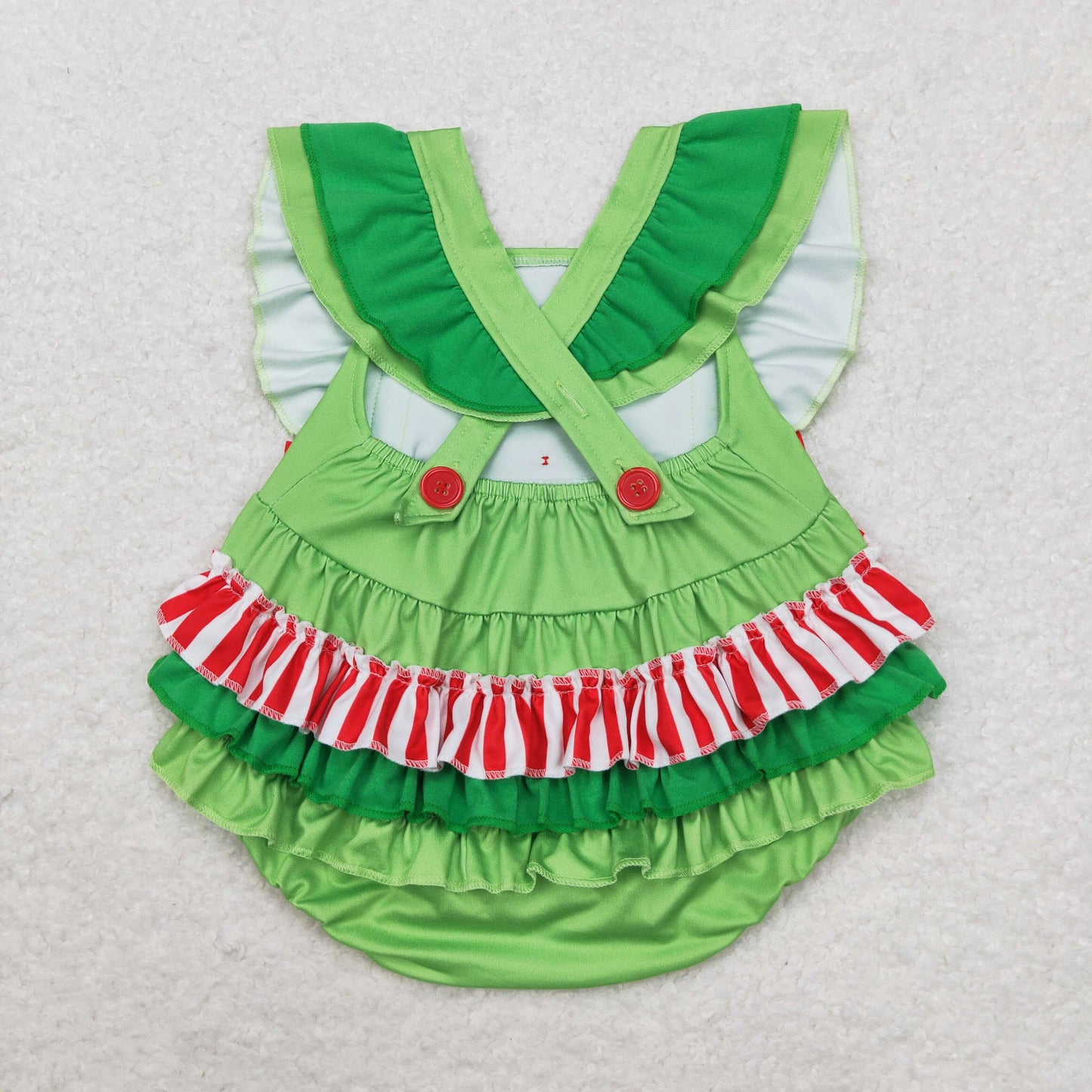 SR1912 Love red and white striped bow Green lace vest onesie