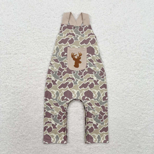 SR1913 Embroidered deer head pocket camo sleeveless onesie