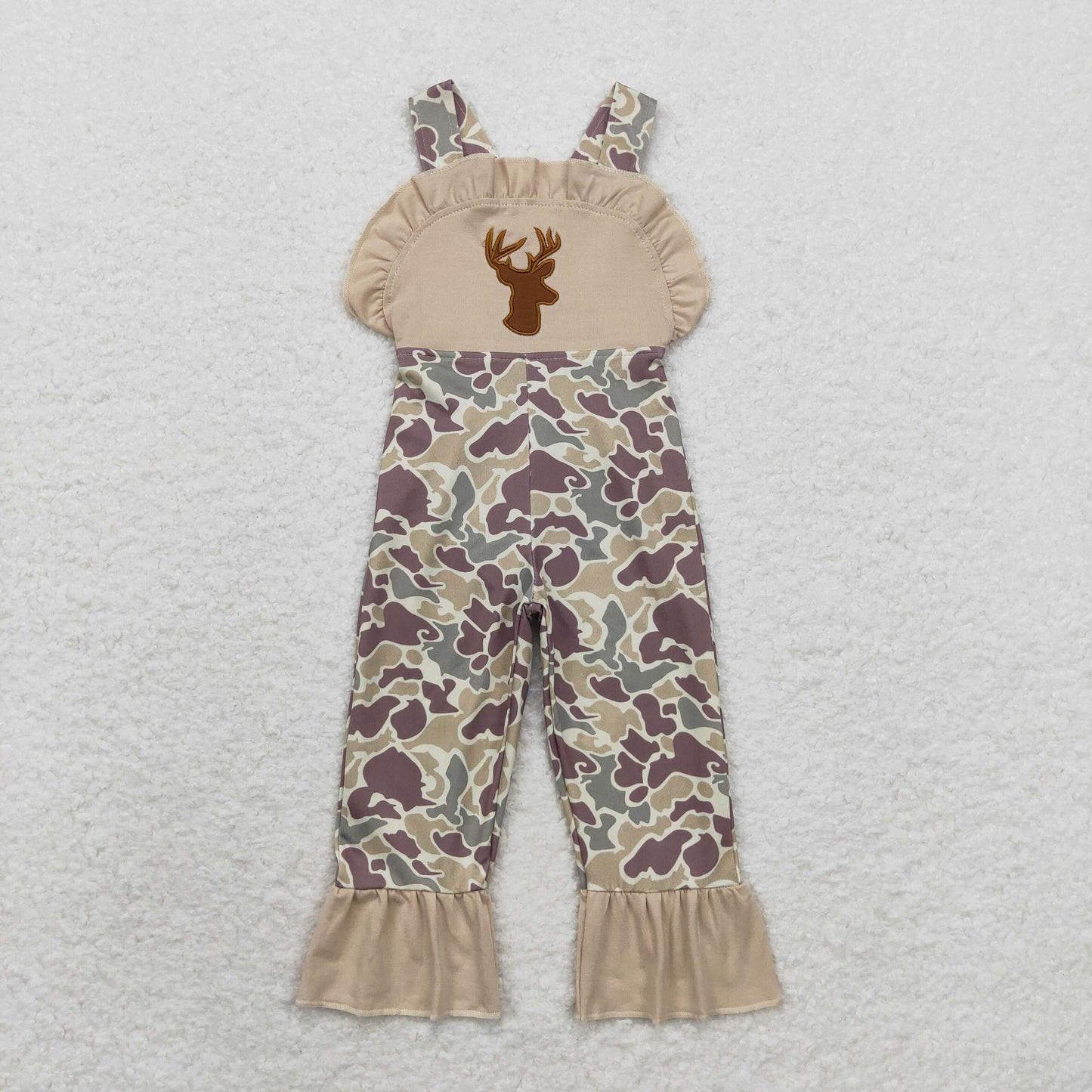 SR1914 Embroidered deer head lace camo sleeveless suspenders jumpsuit