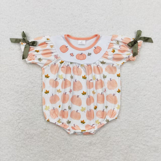 SR1917 RTS embroidered pumpkin leaf short sleeve onesie