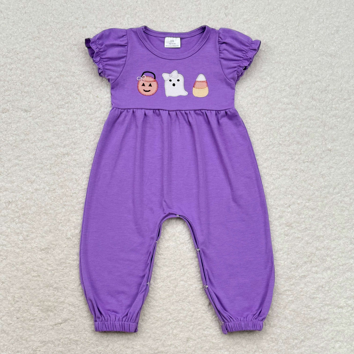 SR1927 Embroidered smiley face jack-o '-lantern Ghost candy purple short-sleeved onesie