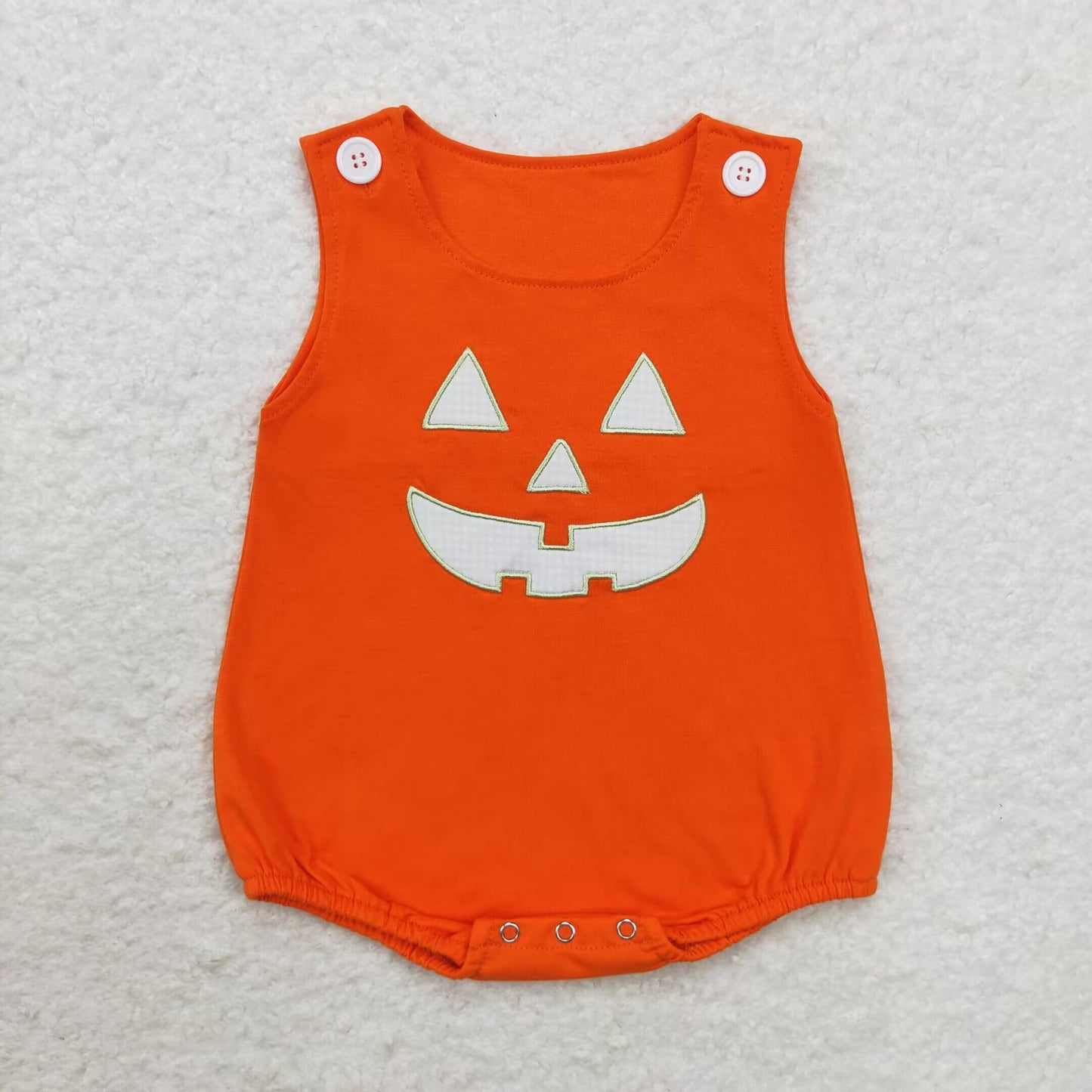 SR1937 Embroidered Halloween smiley face orange vest onesie