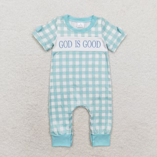 SR1939 god is good checkered teal short-sleeved onesie