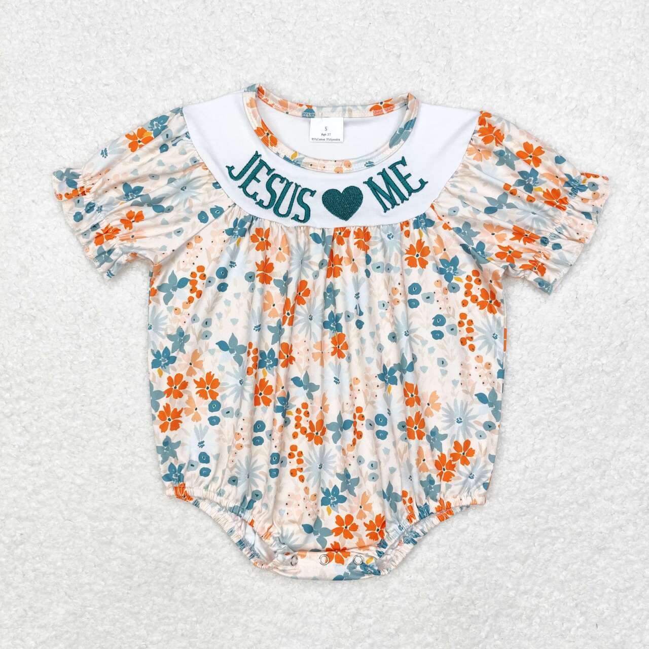 SR1941 jesus love me embroidered floral short-sleeved onesie