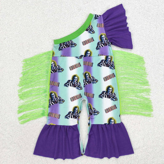 SR1944 Halloween Clown purple green fringe one-sleeved romper