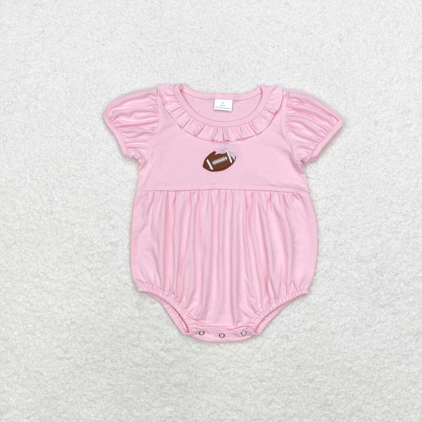 SR1945 Embroidered pink bow rugby lace short-sleeved onesie