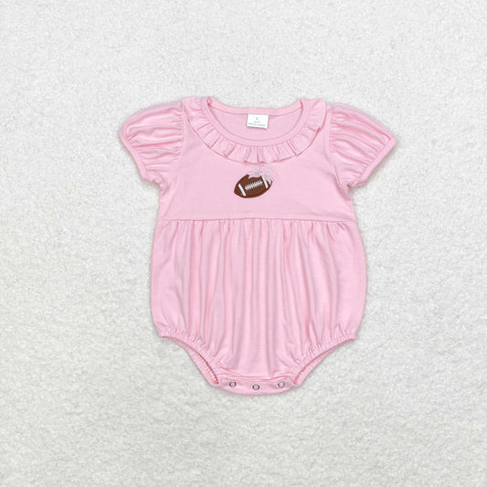 SR1945 Embroidered pink bow rugby lace short-sleeved onesie