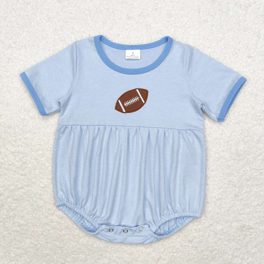 SR1946 Embroidered football blue short-sleeved onesie