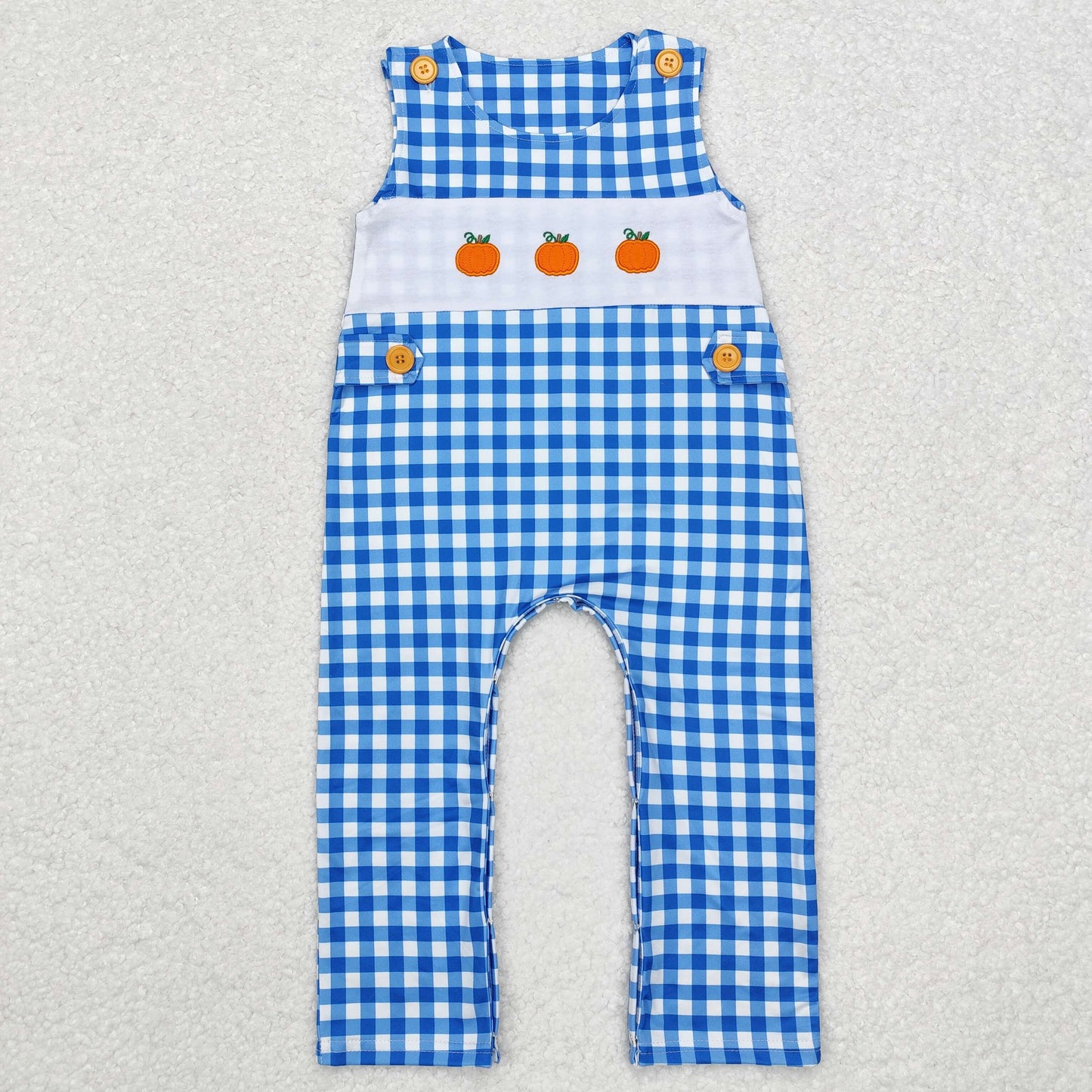 SR1949 Embroidered pumpkin blue checkered sleeveless onesie High quality