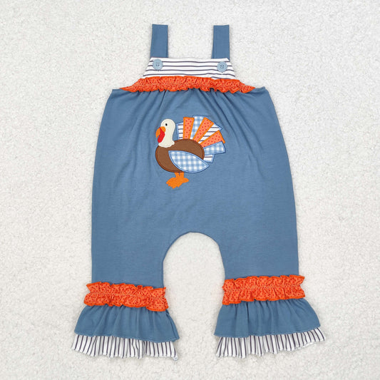 SR1952 Embroidered Thanksgiving Turkey Sleeveless Girls Overalls Jumpsuits RTS 202509