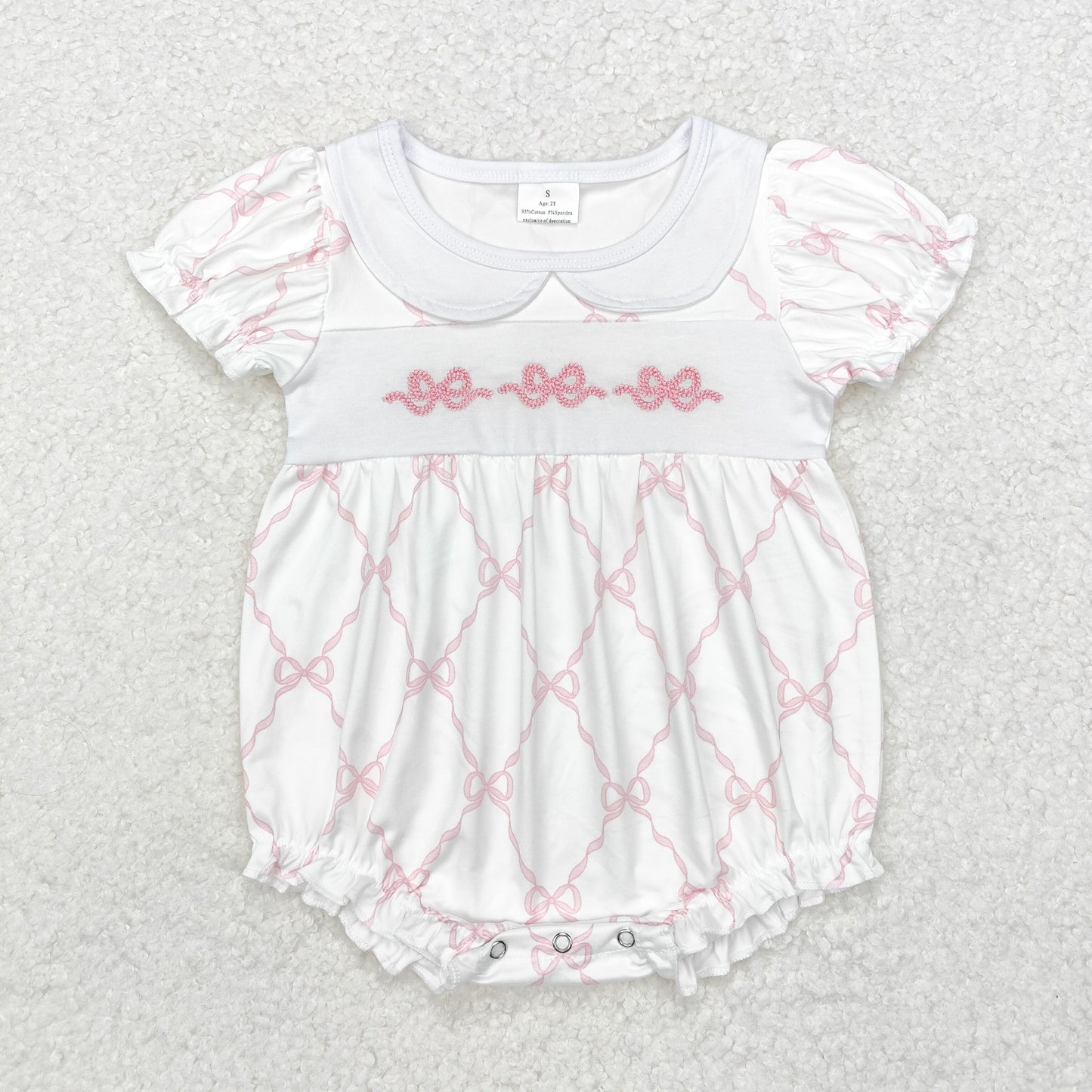 SR1967 Embroidery pink bow pattern doll collar short sleeve onesie high quality wholesale