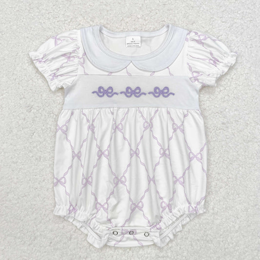 SR1968 Embroidered purple bow pattern doll collar short sleeve onesie high quality