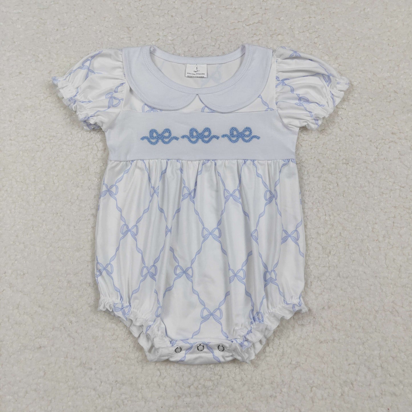 SR1969 Embroidered blue bow pattern doll collar short sleeve onesie high quality wholesale