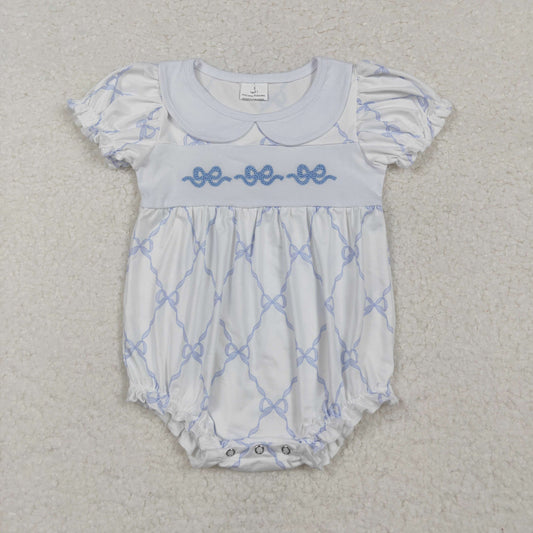 SR1969 Embroidered blue bow pattern doll collar short sleeve onesie high quality wholesale