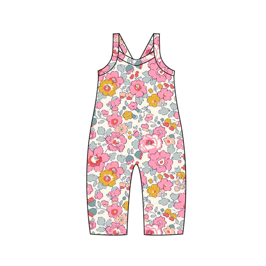 Preorder SR1982 Pink flowers beige sleeveless onesies high quality wholesale