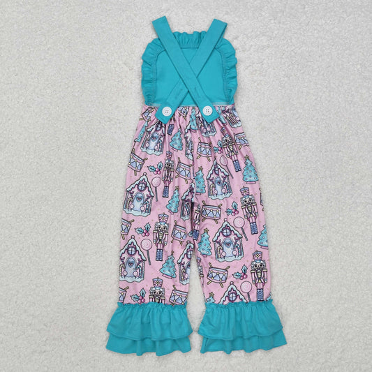 SR2009  Christmas Nutcracker Blue Ruffle Girls Overalls Jumpsuits RTS 202509