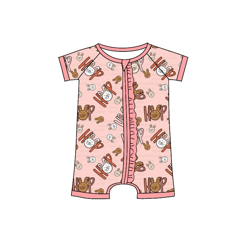 Preorder SR2015 Bunny hop pink lace zip-up short-sleeved onesie