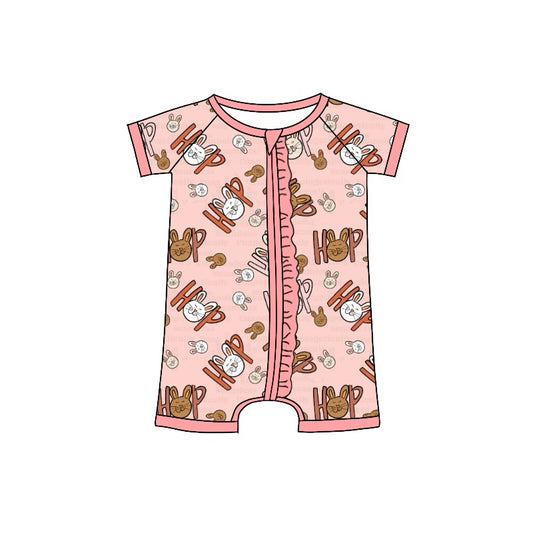 Preorder SR2015 Bunny hop pink lace zip-up short-sleeved onesie