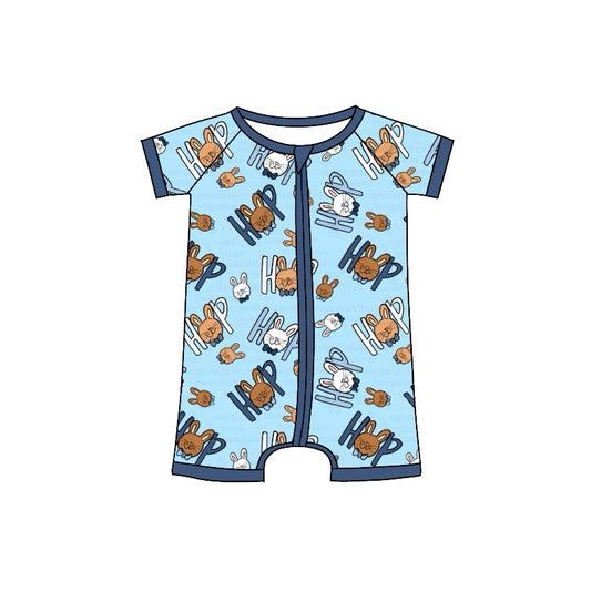 Preorder SR2016 Bunny hop blue zip-up short-sleeved onesie