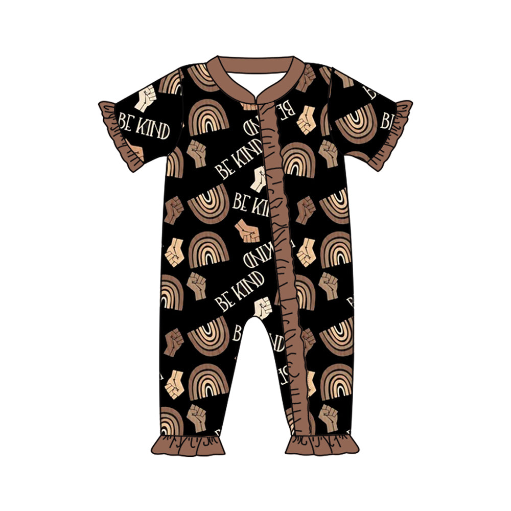 Preorder SR2018 be kind of a black zip-up short-sleeved onesie with rainbow brown lace