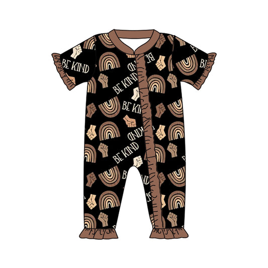 Preorder SR2018 be kind of a black zip-up short-sleeved onesie with rainbow brown lace