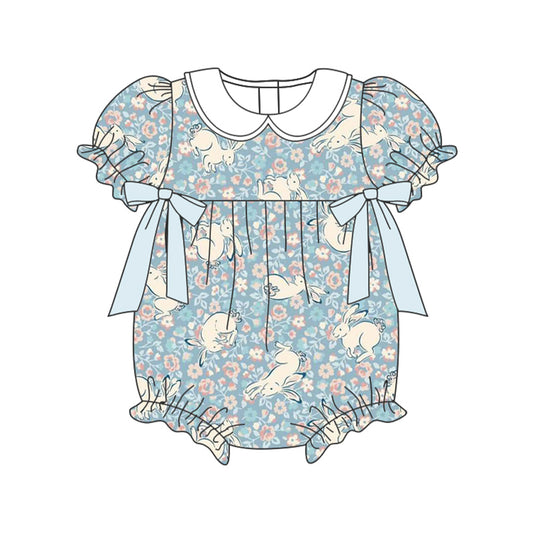 Preorder SR2023 Flower bunny light blue bow doll collar short-sleeved onesie