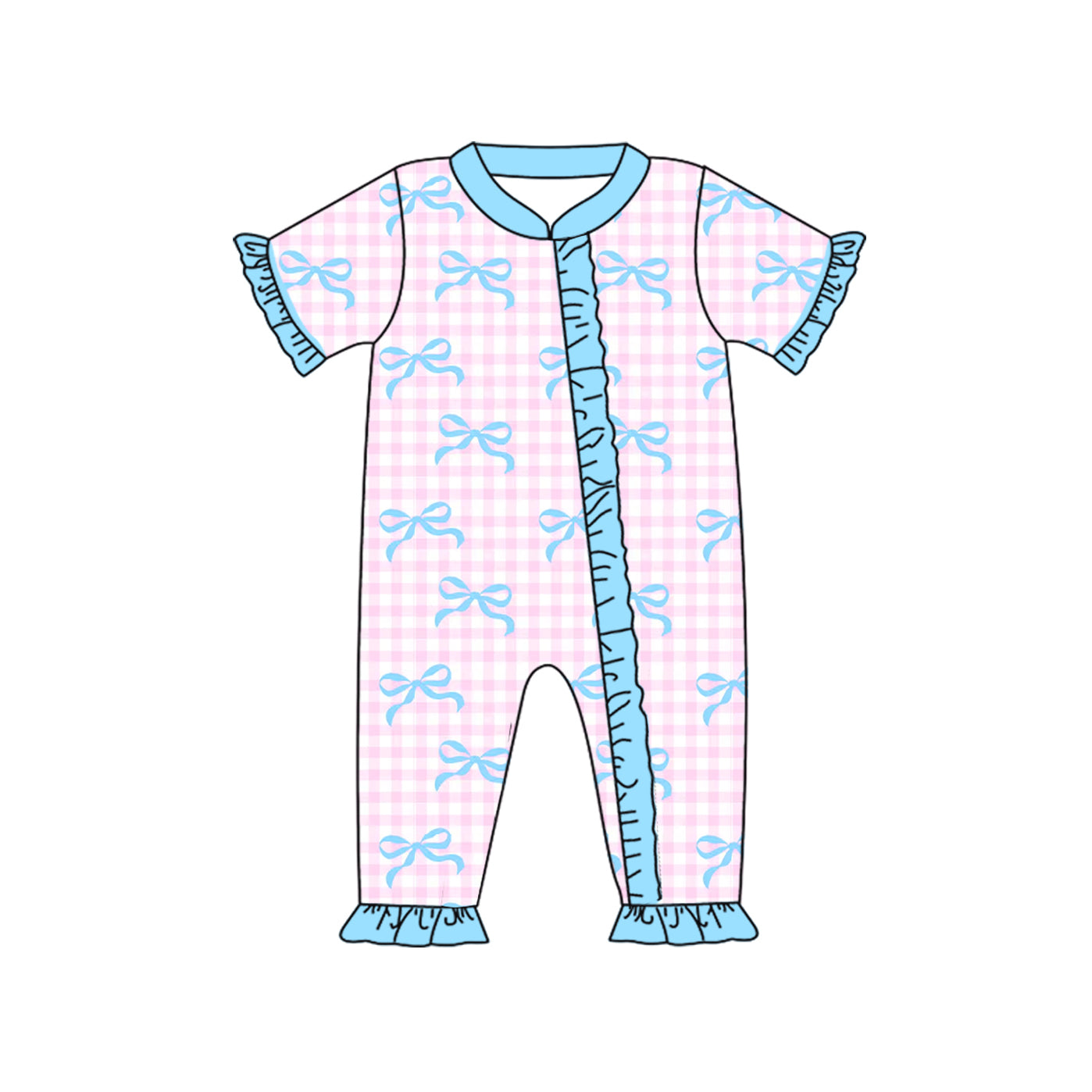 Preorder SR2026 Bow pattern Blue Lace pink check zipper short sleeve onesie High quality