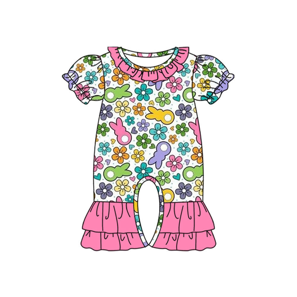 Preorder SR2029 Colorful flowers Bunny Pink lace White short sleeve onesie High quality