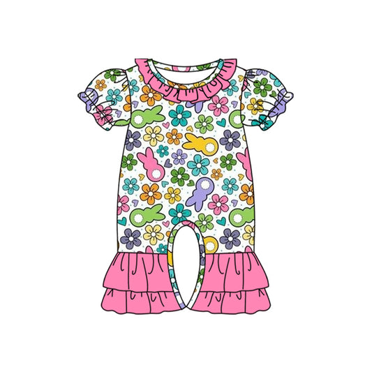 Preorder SR2029 Colorful flowers Bunny Pink lace White short sleeve onesie High quality