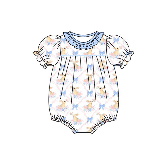 Preorder SR2030 Bunny flower bow pattern Blue lace White short sleeve onesie High quality