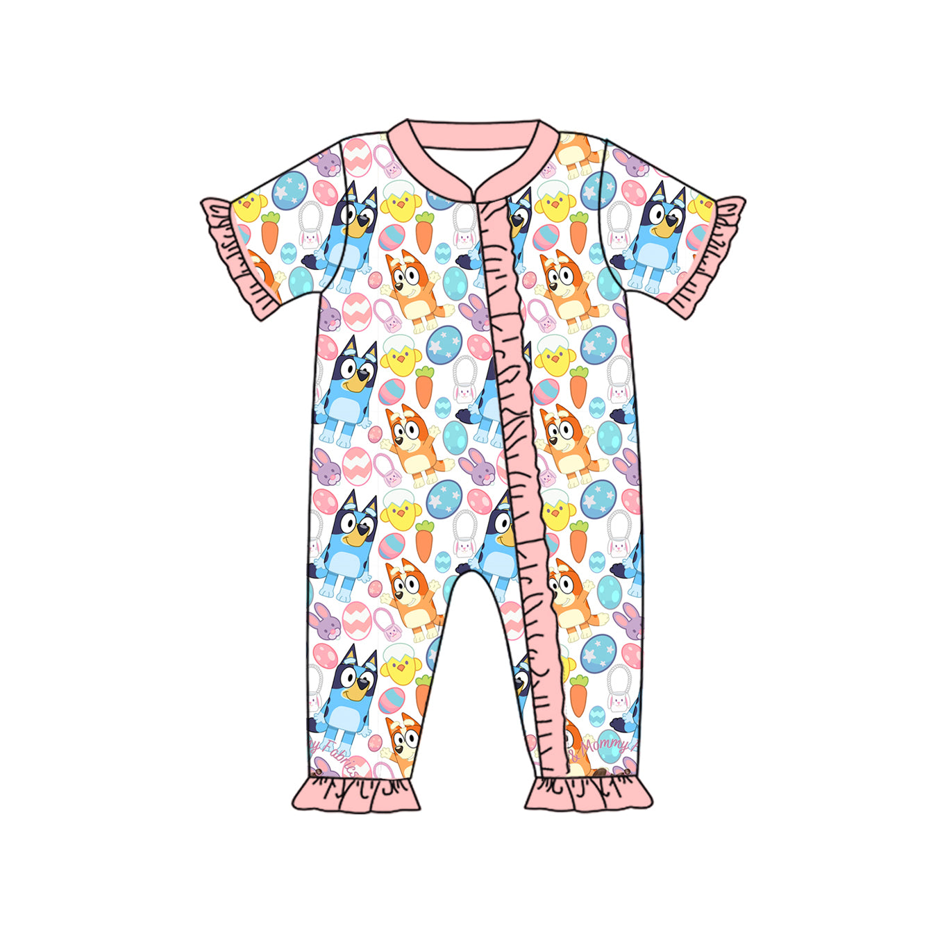 Preorder SR2031 bluey Easter Egg Pink lace White zipper short sleeve onesie High quality