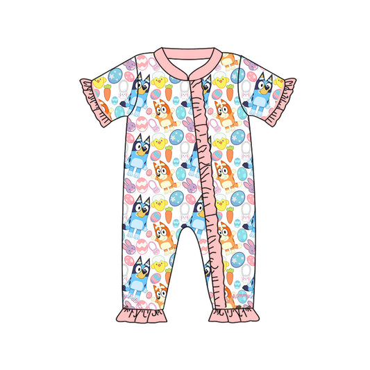 Preorder SR2031 bluey Easter Egg Pink lace White zipper short sleeve onesie High quality