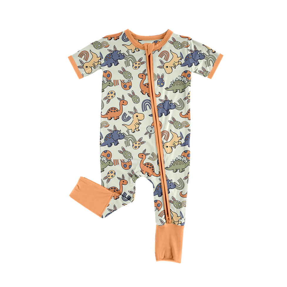 Preorder SR2032 Easter Egg Dinosaur Rainbow orange green zipper short sleeve onesie High quality