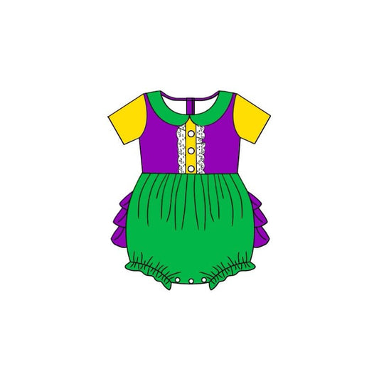 Preorder  SR2035 Mardi Gras yellow-green-purple doll collar short-sleeved onesie