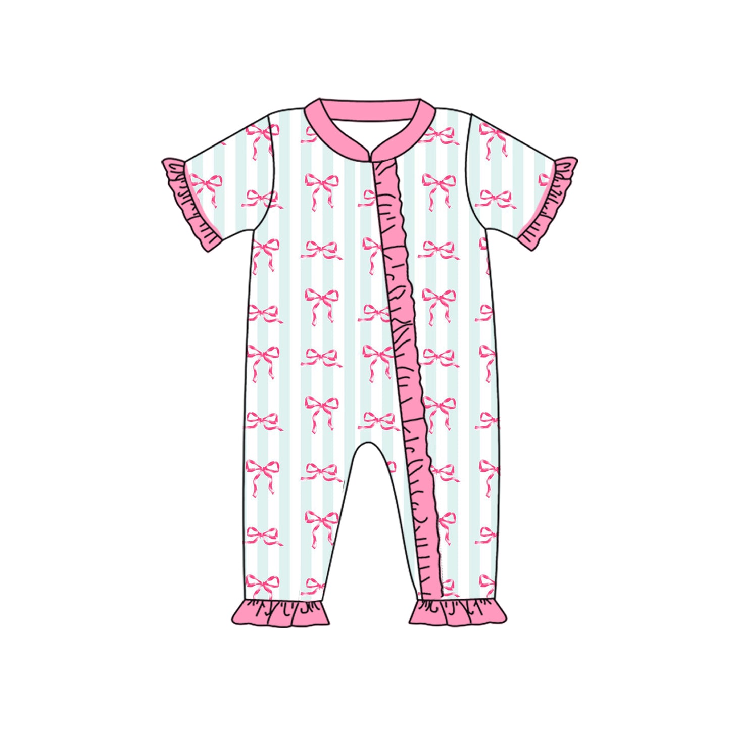 Preorder SR2040 Bow pattern Pink lace striped zipper short-sleeved onesie