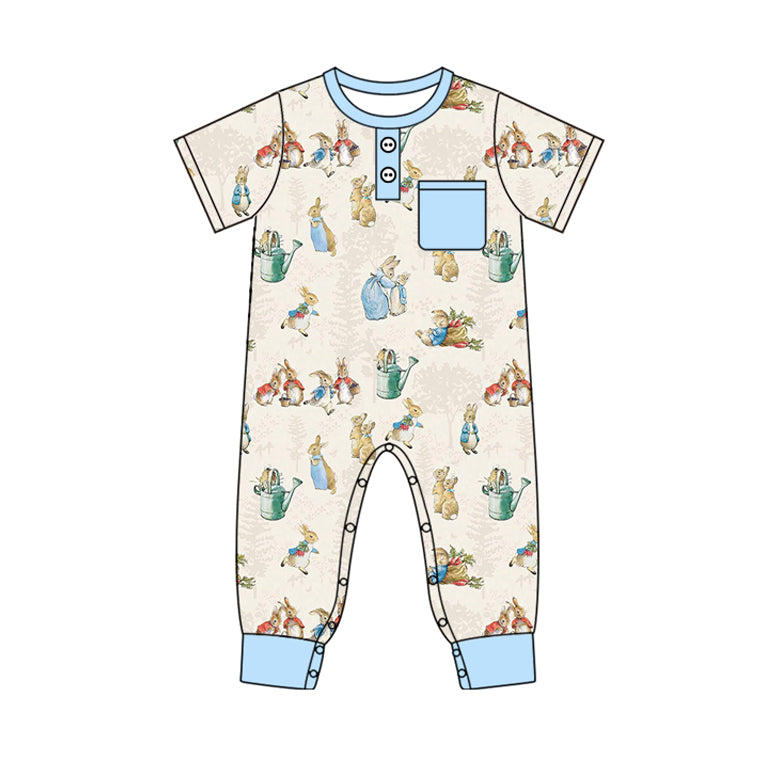 Preorder SR2043 Easter Bunny short sleeve onesie with blue pockets