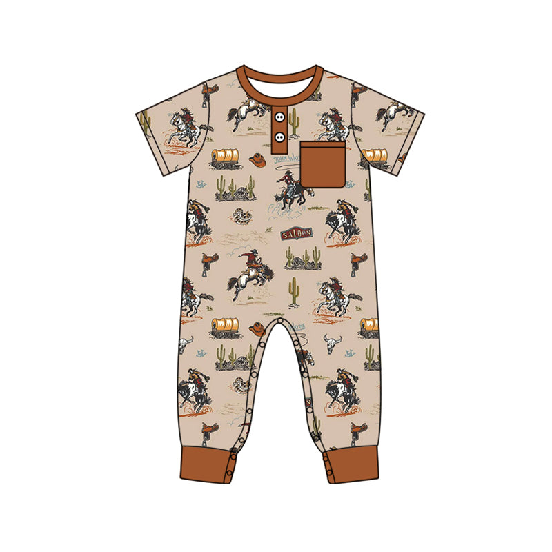 Preorder SR2045 Riding brown pocket short-sleeved onesie