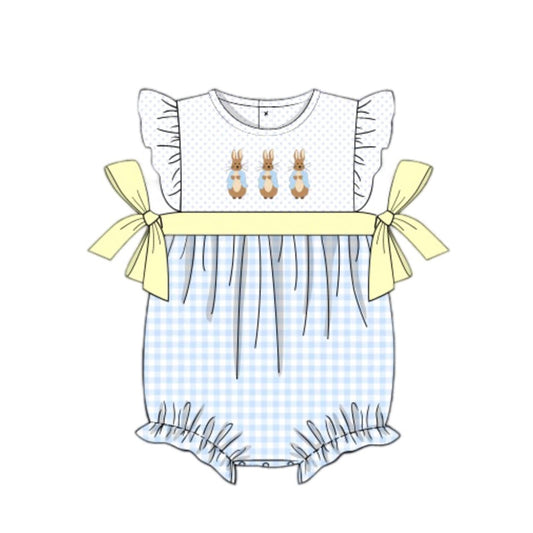 Preorder SR2055 Easter Bunny polka dot yellow bow checkered tank top onesie