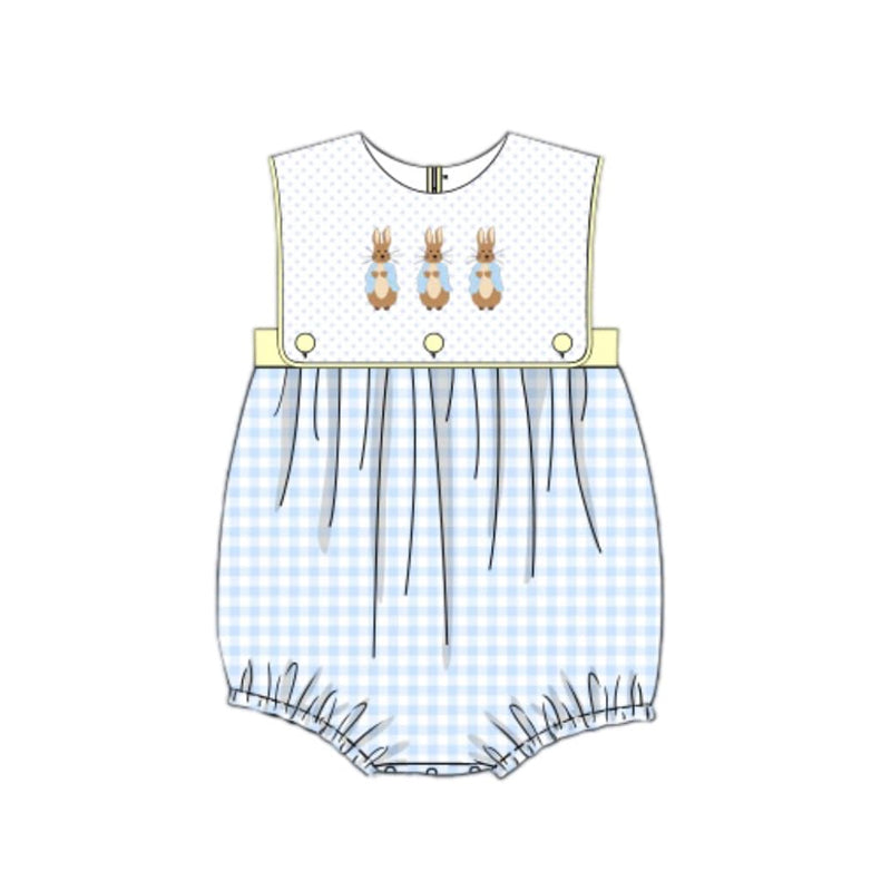 Preorder SR2056 Easter Bunny polka dot blue checked tank top onesie