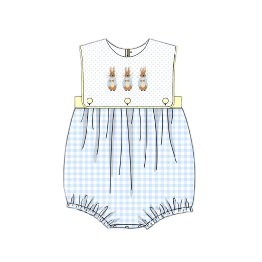 Preorder SR2056 Easter Bunny polka dot blue checked tank top onesie