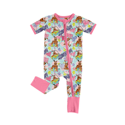 Preorder SR2057 scooby-doo Valentine's Day cartoon dog Love Pink lace zipper short-sleeved onesie