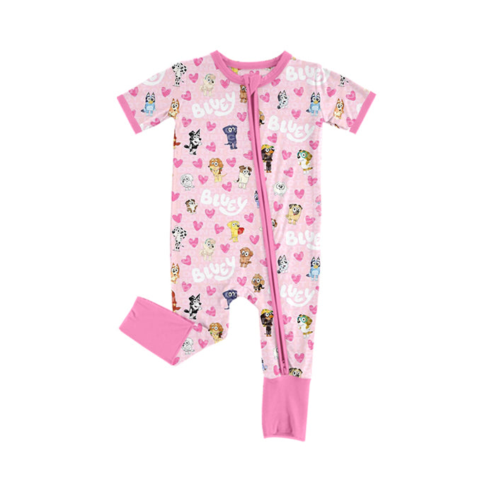 Preorder SR2058 bluey Valentine's Day Love Lace pink zipper short-sleeved onesie