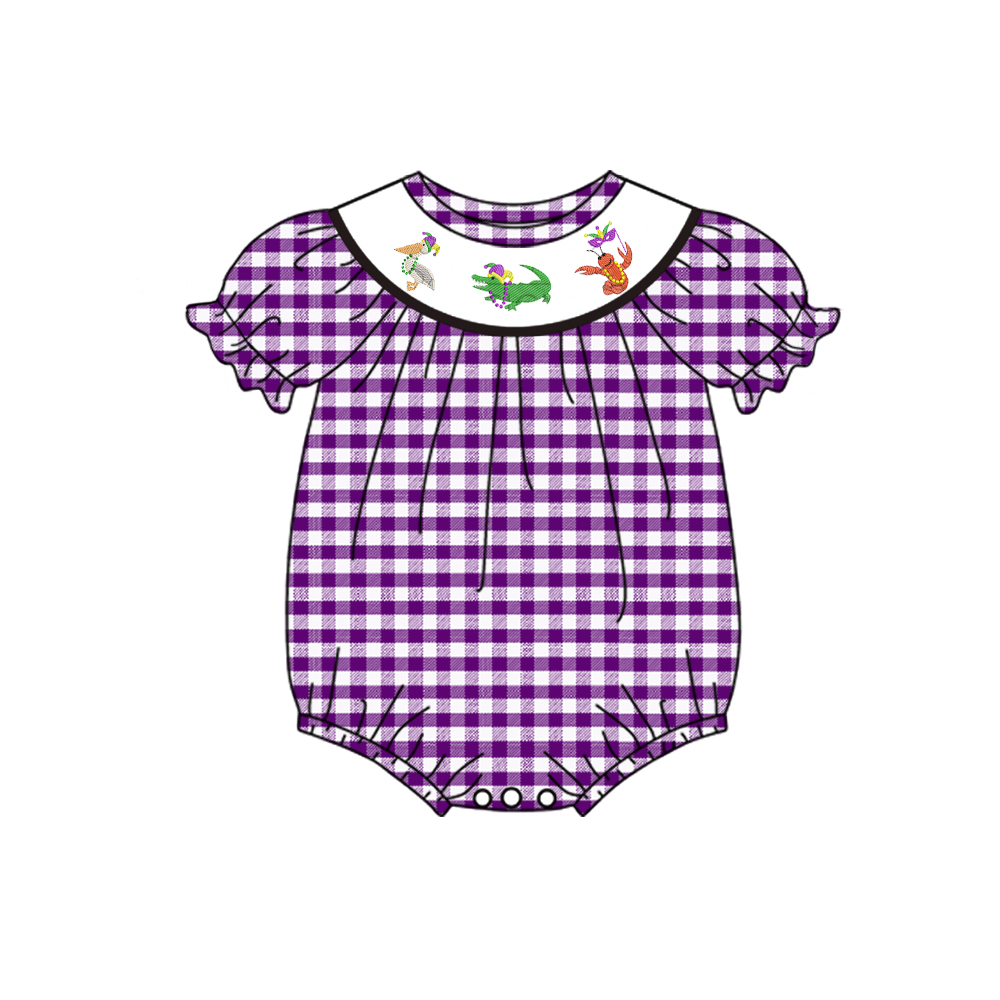 Preorder SR2060 Mardi Gras bird Crocodile Lobster purple plaid short-sleeved onesie