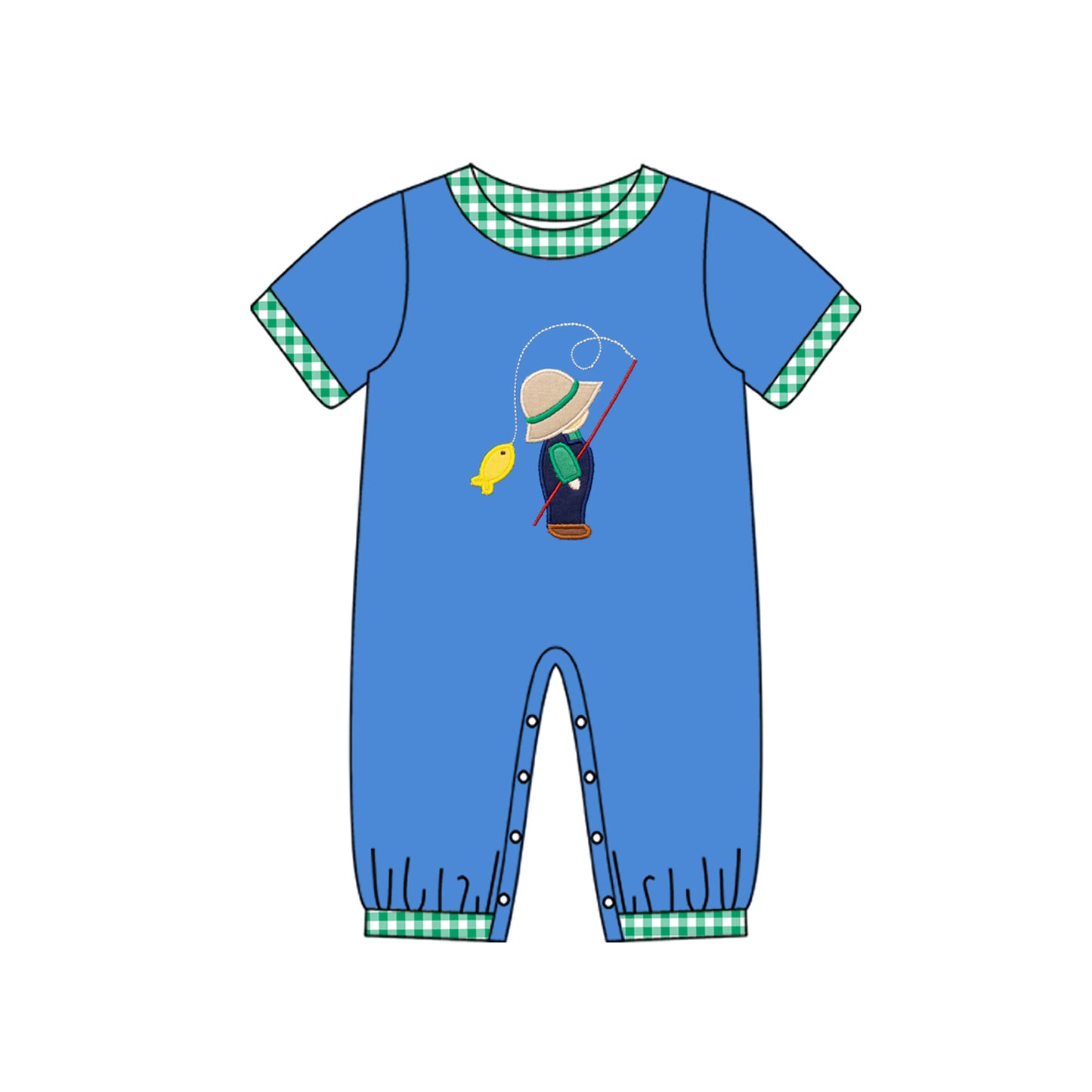 Preorder SR2061 Fishing kid green checkered blue short-sleeved onesie