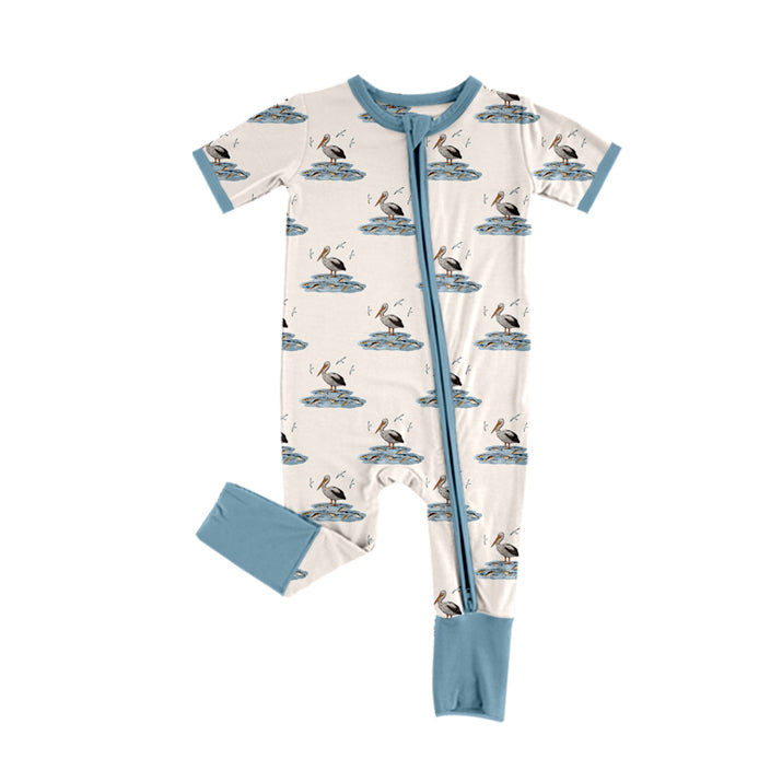 Preorder SR2063 Pelican fishing beige blue zip-up short-sleeved onesie