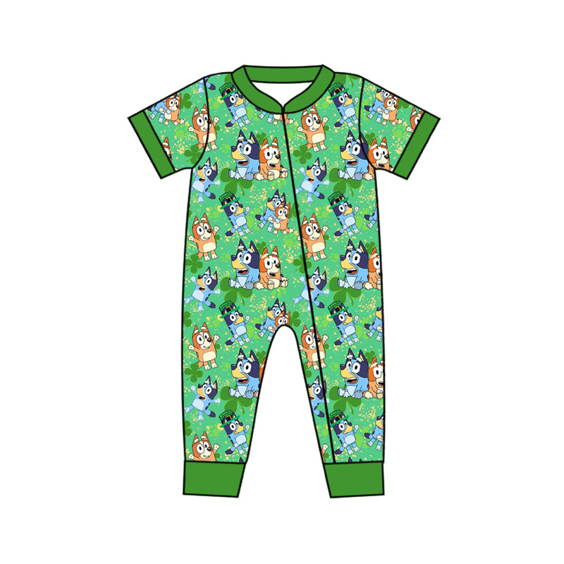 Preorder SR2069 bluey four-leaf clover green zip-up short-sleeved onesie