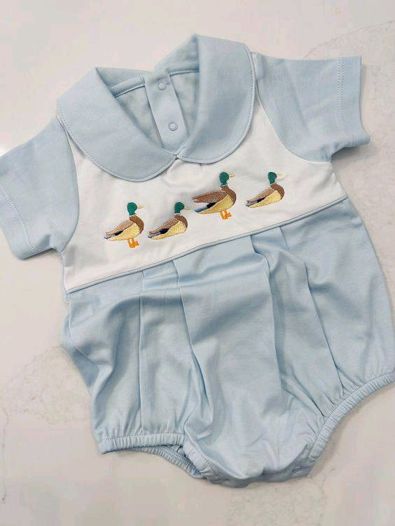 Preorder SR2071 Duck blue and white doll collar short-sleeved onesie