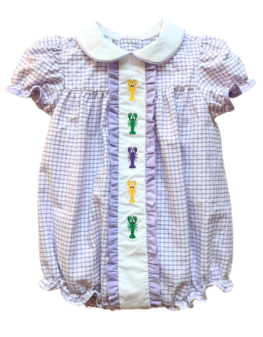 Preorder SR2077 Mardi Gras crayfish purple plaid doll collar short-sleeved onesie