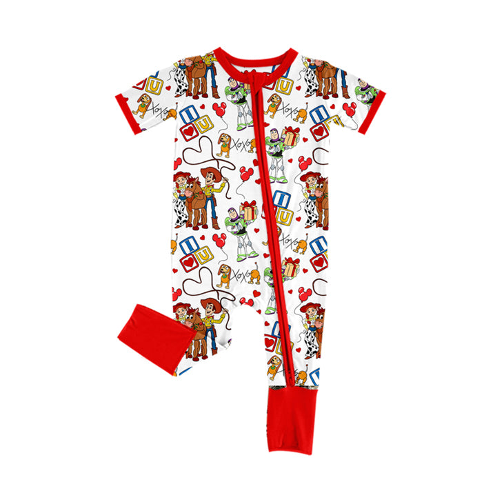 Preorder SR2078 Valentine's Day Love Balloon Toy Story Red border white zipper short-sleeved onesie