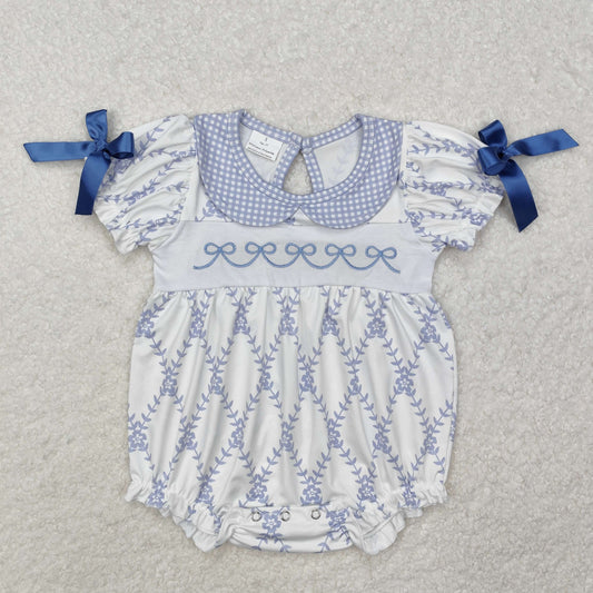SR2146 Embroidery Blue Purple Bow short sleeve romper girls boutique romper  RTS 202501